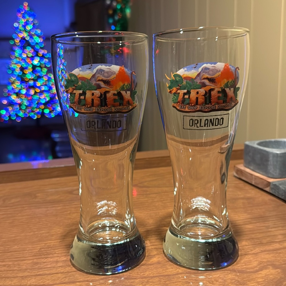 2 tall  glasses from TRex Orlando